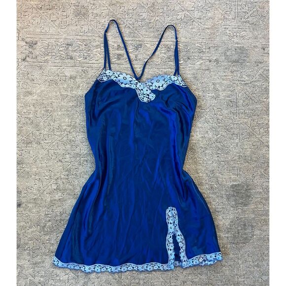 Victoria's Secret Blue Satin Lace Trim Slip Dress S - Picture 2 of 4